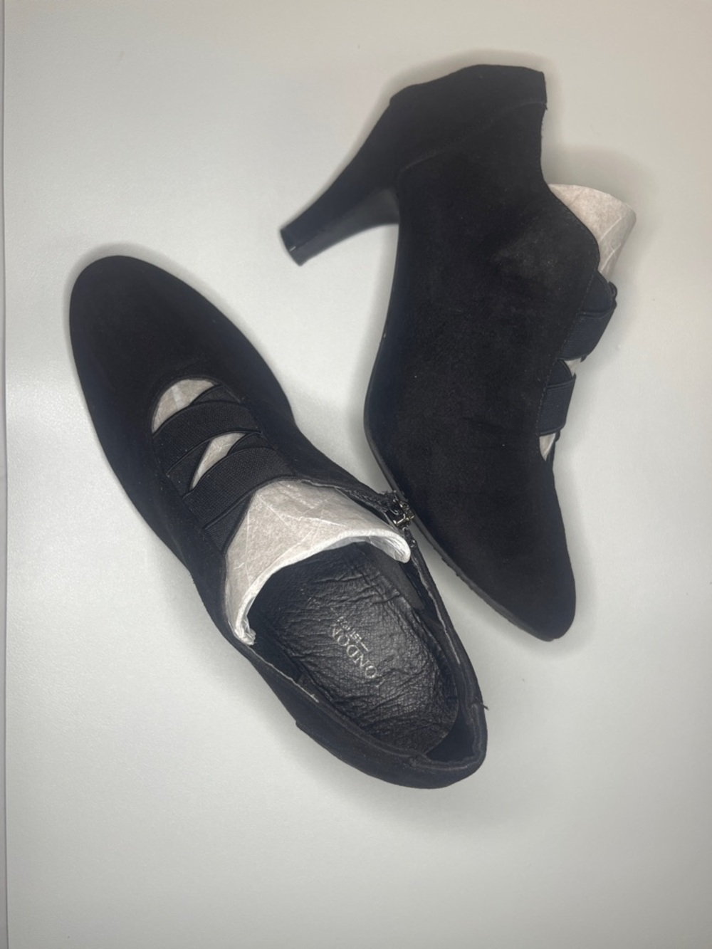Black Suede Women's Heeled Booties - London Fog